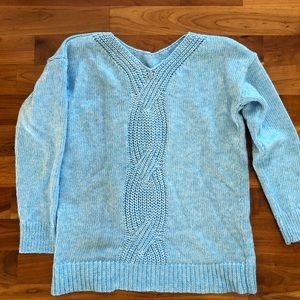 Light Blue LOFT sweater with back cable detail